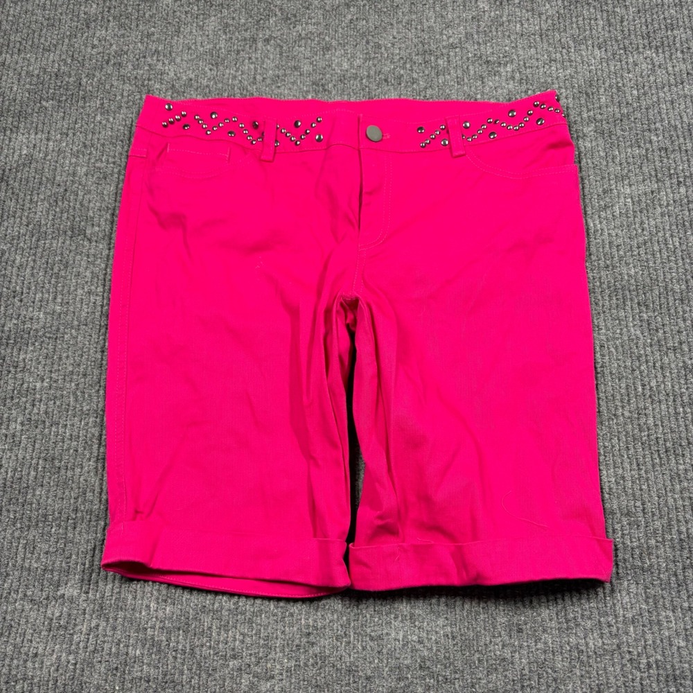 New Directions Shorts Womens 12 Pink Studded Bermuda Cotton Spandex Stretch